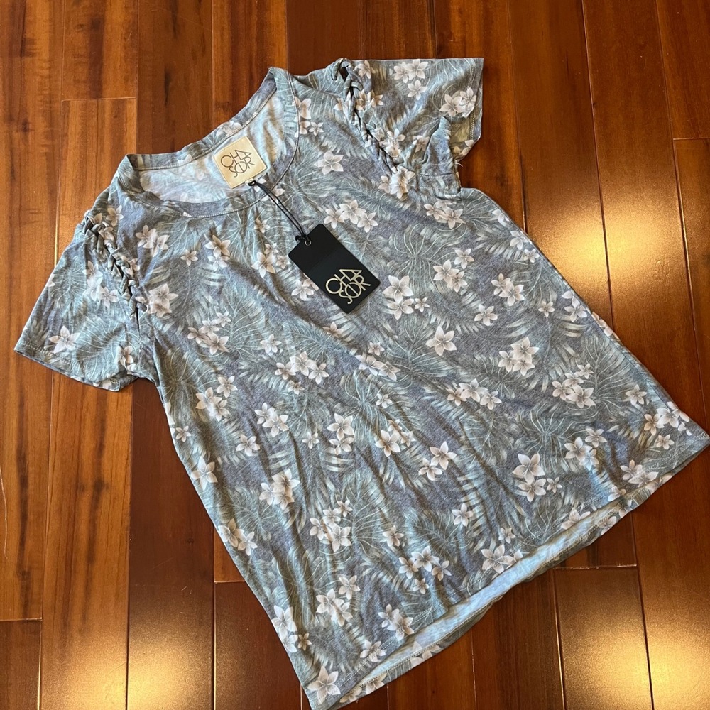 Chaser Tropical Tshirt Tee Top Fadedβ Wash Olive Green Lace Up Sleeve New Size M